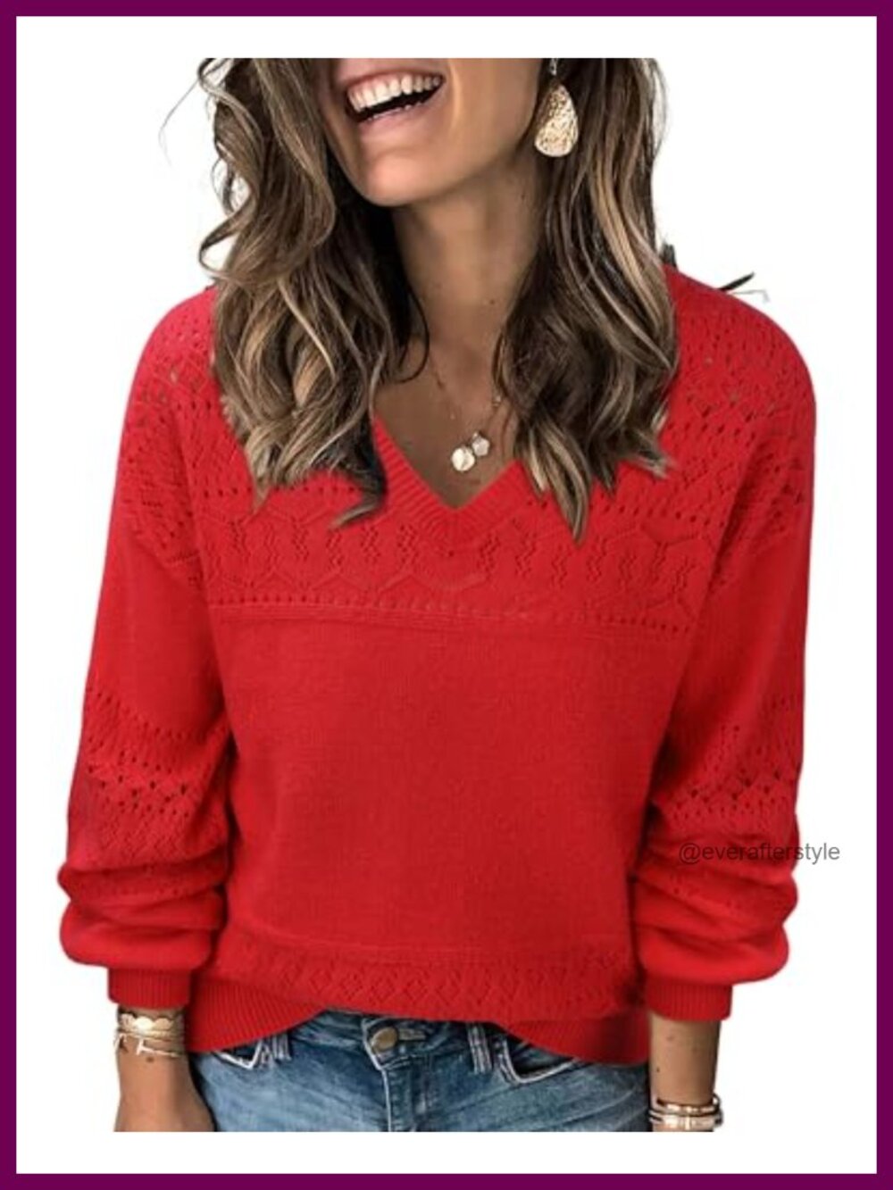 Women's V Neck Lightweight Knit Pullover Sweater Crochet Hollow Out